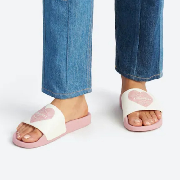 coach pink heart slides